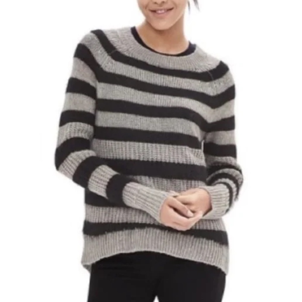 Banana Republic | Crew Neck Stripe Wool Blend Sweater Braided Cable Knit Chunky - Picture 7 of 8
